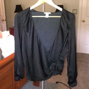 black deep V blouse